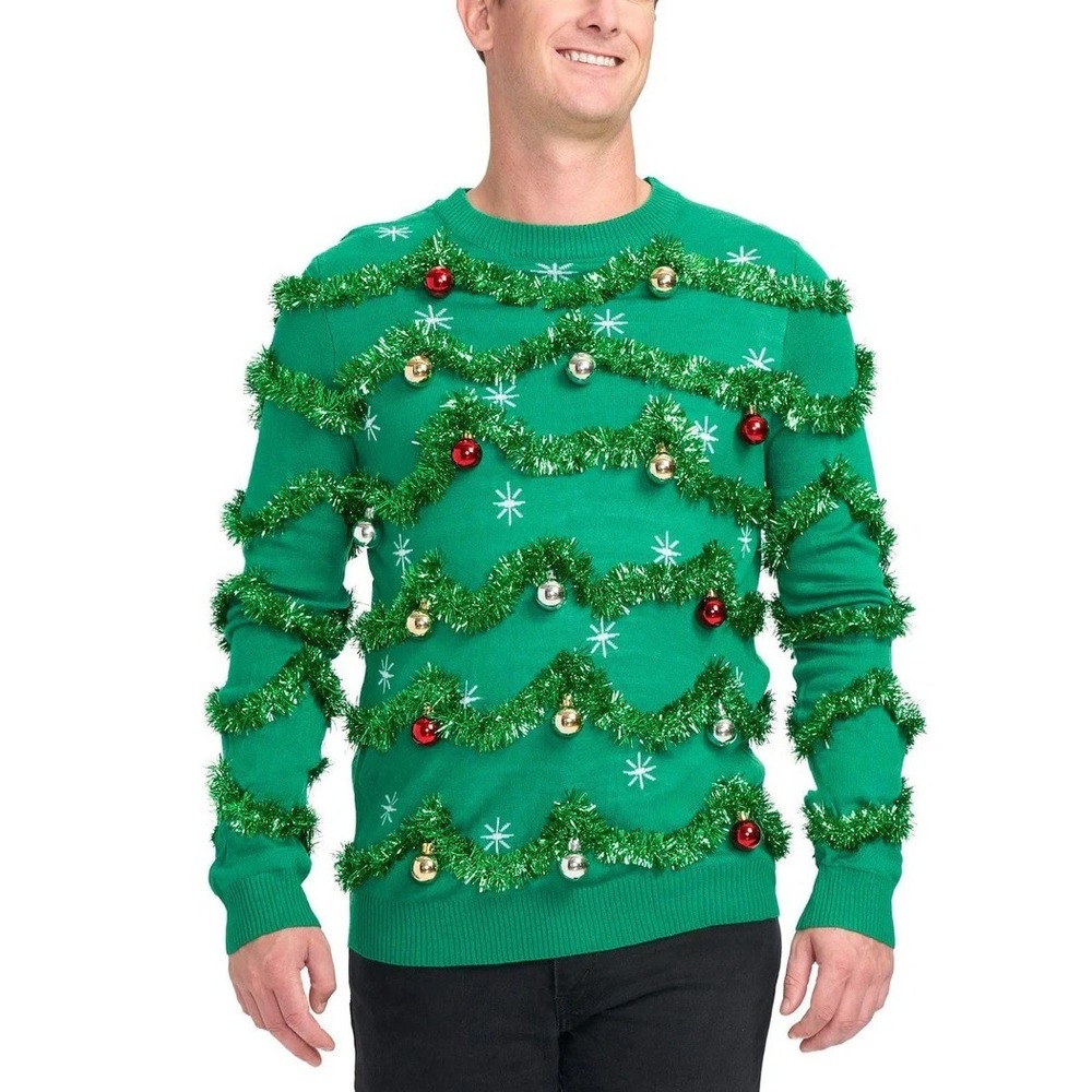 TIPSY ELVES GAUDY GARLAND UGLY CHRISTMAS SWEATER Men's Size XL GREEN  NEW!!